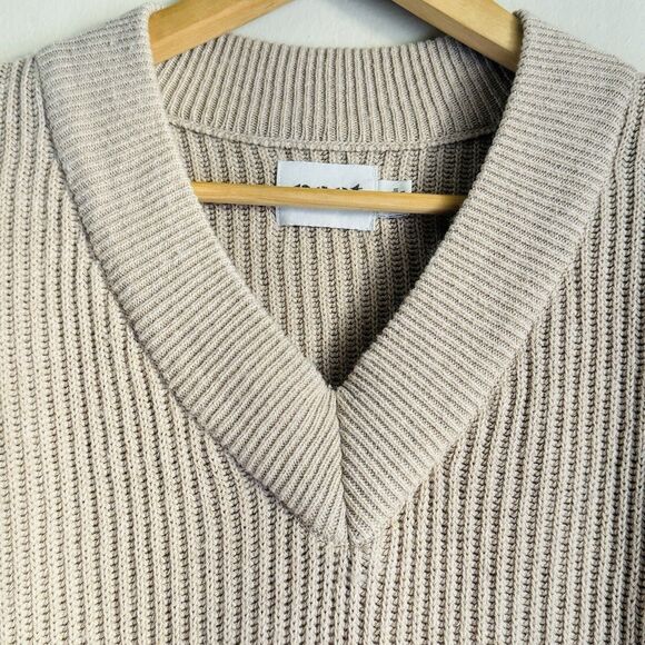 Pact V-Neck Cable Knit Sweater Organic Cotton Wool Size S Beige Sustainable - Picture 7 of 14